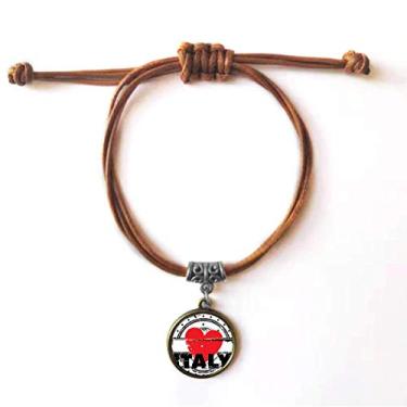 Imagem de DIYthinker Pulseira em forma de círculo I Love Italy palavra amor coração pulseira couro esconder corda pulseira marrom joia presente