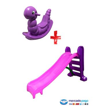 Imagem de Escorregador médio + Gangorra - Kit rosa com roxo