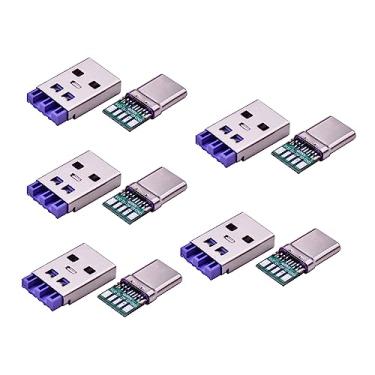 Imagem de TECKEEN 10 conectores USB tipo C macho, conector de soquete com placa PCB, interface de linha de dados de 5 pinos, soquete macho
