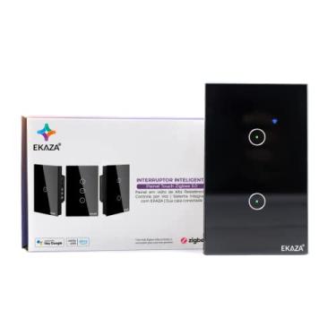 Imagem de KAZA Interruptor Inteligente, Touch, Zigbee 3.0, 4x2, 2 Botões, Preto, Compativel com Google home e Alexa, EKAT-T307-2ZP