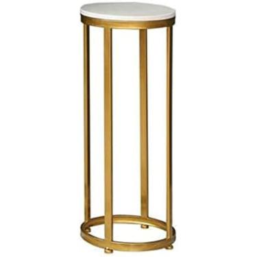 Imagem de Mesa Lateral Alta De 60/80/100 Cm, Mesa De Centro Redonda De Mármore Moderna Mesa De Cabeceira Pequenas Mesas Finais Com Armação De Metal Dourado Para Sala De Estar, Varanda E Corredor,Ouro,32 * 32*
