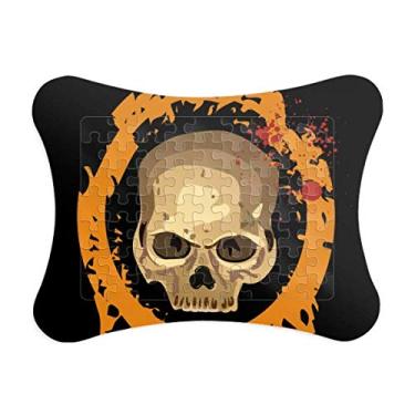 Imagem de Moldura de quebra-cabeça de caveira realista redonda Halloween ornamento de quebra-cabeça