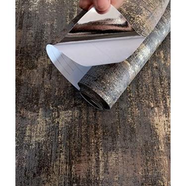 Imagem de AMINAH DECO Rolo de papel de parede autoadesivo metálico texturizado industrial rolo de papel de parede envelhecido, 53 cm x 60 cm, carvão e dourado