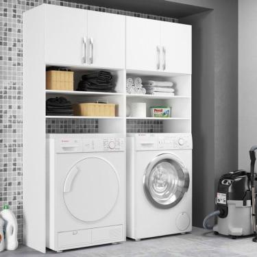 Imagem de Armário Lavanderia Multiuso 4 Portas 6 Nichos Duplo Branco