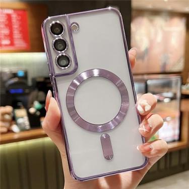 Imagem de Chapeamento magnético claro para caso de carga sem fio para samsung galaxy s20 s21 s22 s23 s2 ultra plus capa de silicone, roxo, para s23 fe