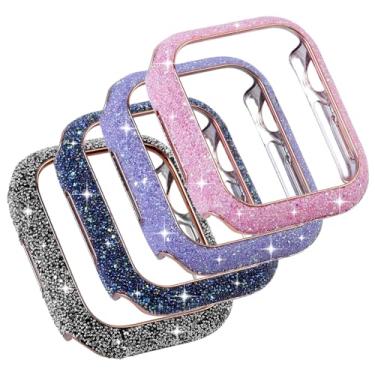 Imagem de WONJOY Capa protetora feminina compatível com Apple Watch SE de 40/44/41/45 mm com strass para iWatch SE/séries 9/8/7/6/5/4 brilhante brilhante capa protetora feminina (pacote com 4 - sem protetor de tela, 44 mm)