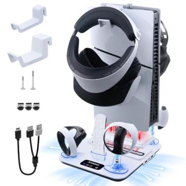 Imagem de Suporte Multifuncional Cooler 2 ventoinhas Carregador Controle PS VR2 Compatível com PS5/PS5 Slim
