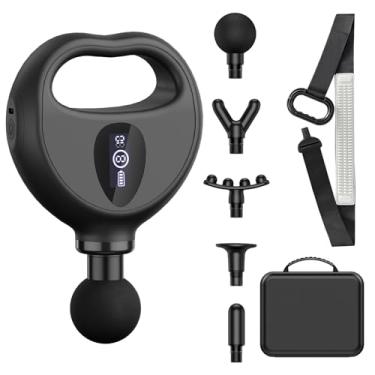 Imagem de Pistola Fascia massageador elástico potente motor sem escovas Grande capacidade 2500 mAh Power Black (com faixa de tração + 5 cabeças massageadoras)