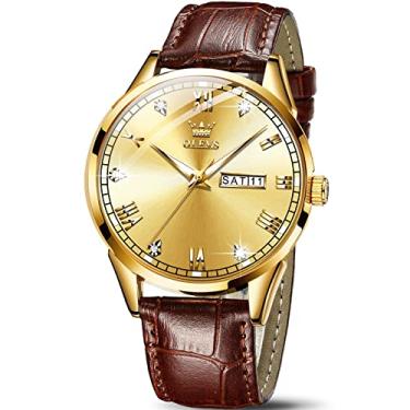 Imagem de OLEVS Amazon Watches, relógio de couro marrom para homens, relógio masculino de data, relógio luminoso masculino, relógio masculino ouro rosa, relógio masculino moderno de quartzo, relógio masculino