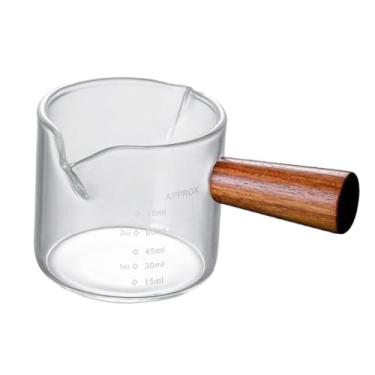 Imagem de Ioensy Copos de café expresso copo de medição de café com alça de madeira jarro de vidro transparente copo para barista medida 100ml