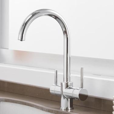 Imagem de Torneiras de cozinha pretas Torneiras com filtro de água Torneiras de cozinha Misturador Torneira com filtro de água potável Torneira de pia de cozinha Torneira de água, cromada, tamanho único