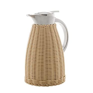 Imagem de WOLFF Garrafa Térmica de Aço Inox Com Rattan Plástico Bege 1,5L - Utensílios de Cozinha - Mesa Posta - Decoração - Perfeita Para Café e Chá-Mantém a Temperatura de Bebidas Quentes e Geladas