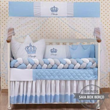 Imagem de Kit Berço Americano Cabeceira Coroa Principe Azul Menino 12 peças com 