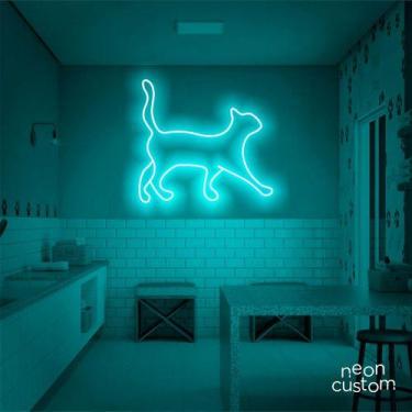 Imagem de luminaria letreiro Neon Led Gato 65x60 luminoso decoração p/ selfie - 