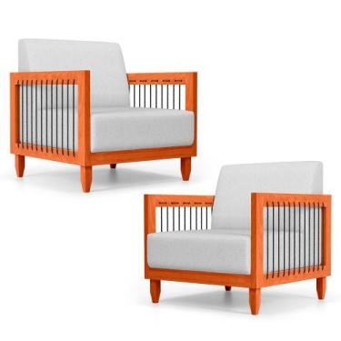 Imagem de Kit 02 Poltronas Varanda Samoa Madeira Maciça com Cordas Náutica Linho