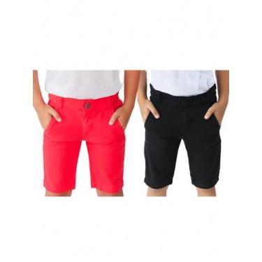 Imagem de Kit 2 Bermudas Sarja jeans Masculina Infantil Confortável Infantil - E