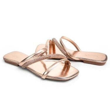 Imagem de Sandália Rasteirinha Casual Feminino Tiras Brilho Moda Elegante Prátic