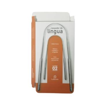 Imagem de Limpador Raspador de Língua Tipo U de Aço Inox Grau Cirúrgico Embalagem Em Caixa de Papel com 2 Peças e 2 Estojos Plásticos