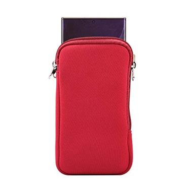 Imagem de YHENCY Neoprene Phone Sleeve Case Zipper Cell Phone Pouch For Samsung Galaxy S24+ S23 Plus S22+ S23 FE S21 FE S20 FE, A15 A54 A53 A34 A33 Note 20, iPhone 15 14 13 12 Pro Max Pixel 7 OnePlus 11 (Red-L)