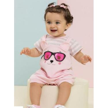 Imagem de Macacão Curto Luxo Bebê Menina Finta Jardineira Verão 7357 - Lessa Kid