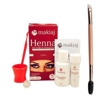 Imagem de Kit Henna Makiaj Escolha Cor Sobrancelha Profissional Com Pincel Duplo
