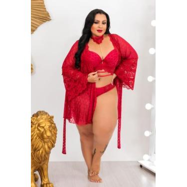 Imagem de Robe Sensual- Roby Luxo- Em Tule Poá- Plus Size- - Ousadia Lingerie e 