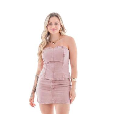 Imagem de Saia Collor Feminina Arauto Mom Premium Denim - Arauto Jeans, Rosa, 40