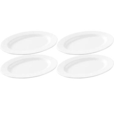 Imagem de 4 Travessas Bandeja Rasa Melamina Branca 25x18cm Oval Refratária Servi