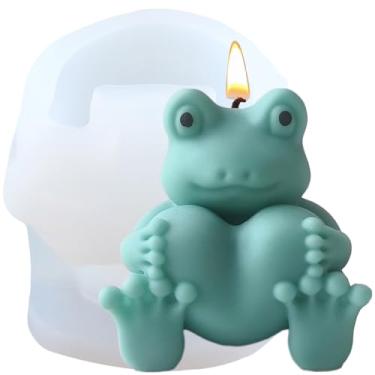 Imagem de XIAOSHUI Molde de vela de sapo com coração, molde de vela de silicone, sapo, molde de fundição de resina para vela, decoração de casa, molde para fazer velas, aromaterapia, artesanato de argila de
