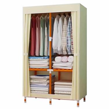 Imagem de Guarda-roupa Armário de guarda-roupa de cor sólida moderno simples oxford pano guarda-roupa de madeira maciça reforçado reforçado casa quarto montagem armazenamento armário