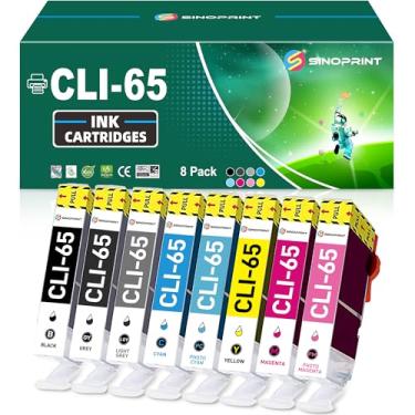 Imagem de SINOPRINT Cartuchos de tinta CLI-65 CLI 65 de alto rendimento, compatível com Cli-65, pacote econômico de 8 cores, substituição para cartucho de tinta Pixma Pro 200 Impressora Pixma Pro 200 (pacote
