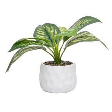 Imagem de Cachepot de Cimento com Planta Artificial Prisma Branco 26cm - wolff, 