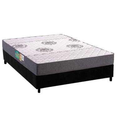 Imagem de Cama Box Viúva: Colchão Espuma D45 Polar Pérola Grey + Base Crc Suede Black (128x188)