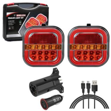 Imagem de WIAZZLUK Luzes De Reboque Sem Fio Para Reboque, Kit De Luz Traseira Led Recarregável Para Caminhão De Reboque, Magnético/Parafuso Fixo, À Prova D'Água Para Barco Utilitário Rv Camper Jet Ski Caravan