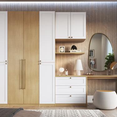 Imagem de Quarto Modulado Casal Completo Provençal/americano com 6 Peças 100% Mdf Savana/Branco
