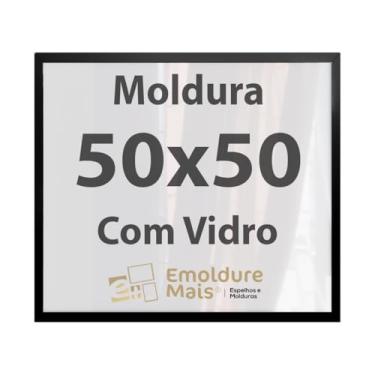 Imagem de Moldura 50x50 Preto Com Vidro para Quadros Decorativo para sala quarto escritório poster casa fotos Certificados Diplomas Alvara Porta Retrato