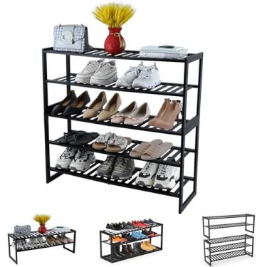 Imagem de Jripae Sapateira de bambu, organizador de sapatos de 5 níveis, armazenamento de 20 a 25 pares para entrada de armário, suporte de prateleira grande empilhável para sapatos, corredor, quarto, garagem