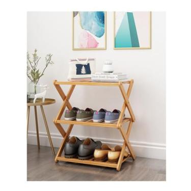 Imagem de Sapateira empilhável pequena de bambu entrada corredor e armário de madeira 2-5 camadas prateleira de sapato economia de espaço armazenamento e organização armário de sapatos grande capacidade (cor: