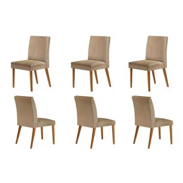 Imagem de Conjunto com 6 Cadeiras Atenas Linho Capuccino e Madeira