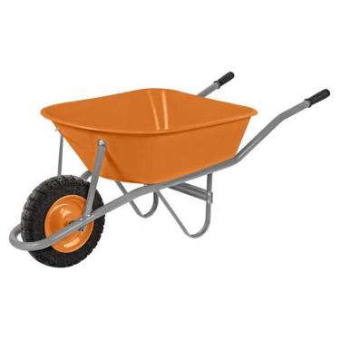 Imagem de Carrinho De Mão Tramontina Com Caçamba Funda Plástica Laranja 55 l, Braço Metálico E Pneu Maciço