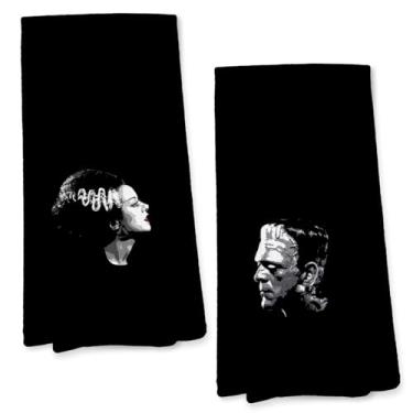 Imagem de Giosve Frankenstein and Bride Toalhas de cozinha góticas para casais, Dark Academia Horror Monster Movie Toalhas de mão decorativas para banheiro, toalhas de chá assustadoras vintage para casa, bar