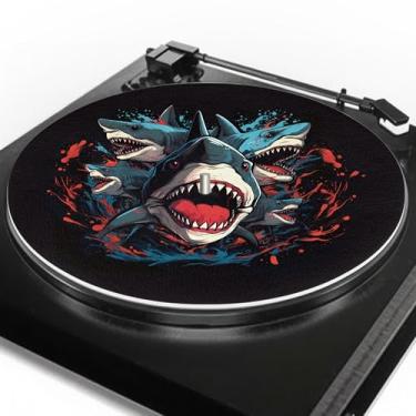 Imagem de GLENLCWE Tapete giratório 3D Shark de 30,48 cm, tapete antiestático de feltro antiderrapante para melhor ajuste de som, vinil vintage