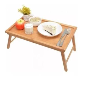 Imagem de Bandeja Mesa Café Da Manhã Bambu Com Pé Dobrável Para Cama