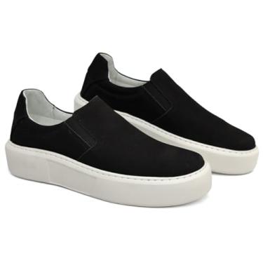 Imagem de tênis Sneaker Masculino Confort Sola Alta em Couro Camurça, Preto,42