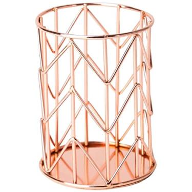 Imagem de Porta-lápis de metal multiuso organizador de mesa rosa dourado para pincel de maquiagem