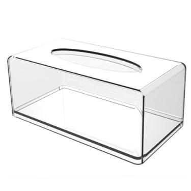 Imagem de Capa de caixa de lenços de acrílico transparente 22 x 12 x 9 cm retangular com fundo aberto universal elegante e minimalista para escritório em casa e hotel
