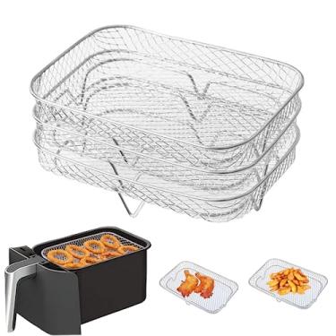 Imagem de Cesta de fritadeira a ar, rack empilhável de fritadeira a ar de aço inoxidável de 13,5 x 20 cm, acessórios empilháveis para churrasqueira, forno, fritadeira a ar de 8 litros