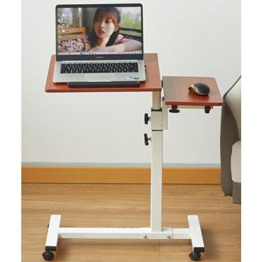 Imagem de Mesa de cama, mesa de cama com rodas para laptop, mesa de cama de hospital para café da manhã, estrutura de madeira e aço resistente para computador, parte superior inclinada, perna dobrável