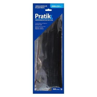 Imagem de Abraçadeira de Nylon Preta 200x2,5mm Com 100 Unidades Pratik