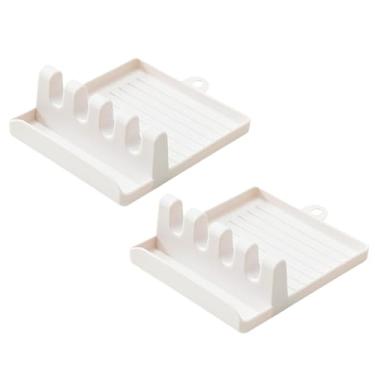 Imagem de Kit 2 Suporte Descanso de Talher Tampas de Panela Colher Concha Espátula Organizador de Utensílios Versátil (2, 2 CREME)